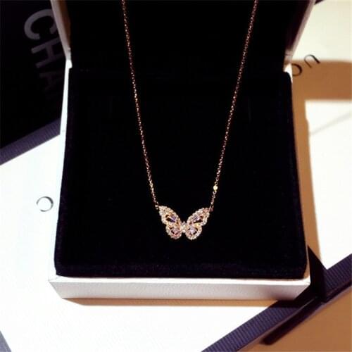 QTT Gorgeous Butterfly Pendant Necklace Stunning Rose Gold Silver Color Chain Choker Necklace For Women Girl Wedding Jewelry