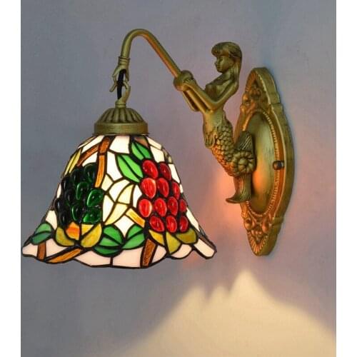 European-Style Vintage Tiffany Colored Glass Living Room Dining Room Bedroom Bar Club Aisle Grape Beauty Wall Lamp