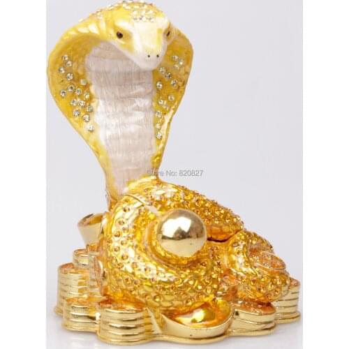 Vintage Crystals Enamel Snake Display Statue Crafts Fengshui Snake Decoration Statue Scary Snake Metal Display Trinket Box Gift