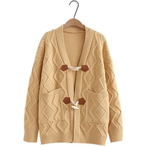 Vintage Knitted Sweater Women Winter College Cardigan Female 2021 Korean Fashion Button Down Horn Coat Black Outerwear Jackets