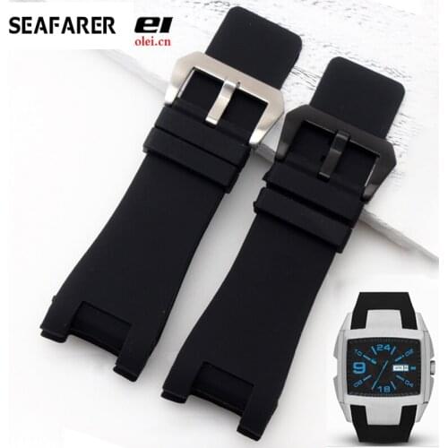 Waterproof Band 32*17mm Black Rubber Watch Strap With Stainless Steel Buckle Watchband Men Dedicated Fit DZ1215 1216 Bracelet