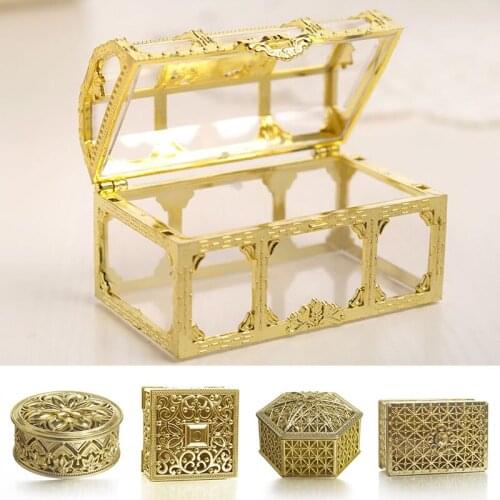1PC Plastic Hollow Gold Foil Cake Candy Box Wedding Favor Marriage Baby Shower Gift Treat Box Packaging Party Event Supplies