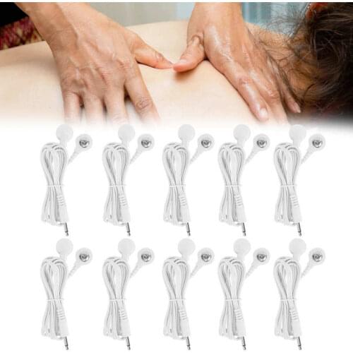 10pcs /bag DC 3.5mm 1.5m 2-In-1 Button Type Copper Electrode Lead Wires Cable for TENS Unit Physiotherapy Machine Health Care a