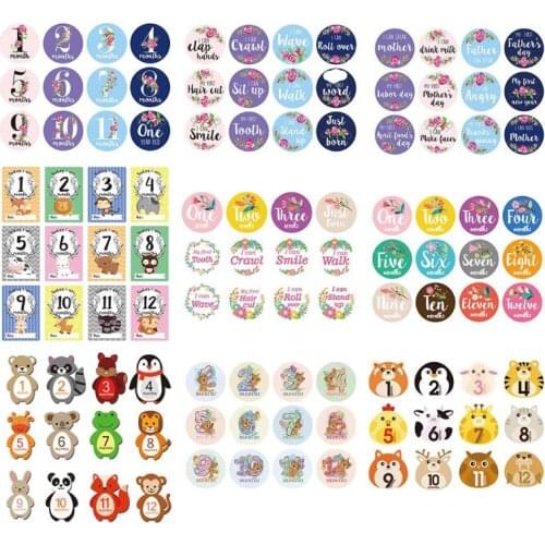 12pcs/Set Baby Photo Milestone Card Newborn Monthly Commemorative Stickers