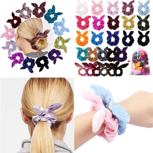 125pcs/lot DIY Simple Velvet Rabbit Ears Rubber Bands Elasticity Large Intestine Hair Bands Styling Tools Accessories HA1566