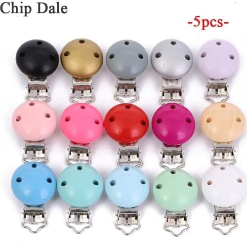 5Pcs Colorful Metal Wooden Baby Pacifier Clips Round Infant Soother Clasps Holders Accessories