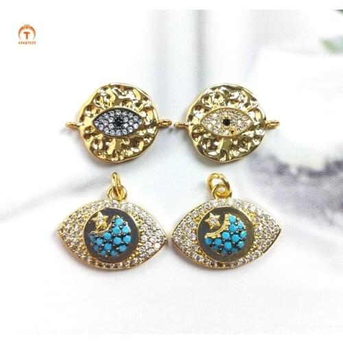 5pcs Evil Eye Coin Pendant Oval Charms Gold Brass Round Connector Evil Eye Protection Pendant necklaces for women Jewelry Set