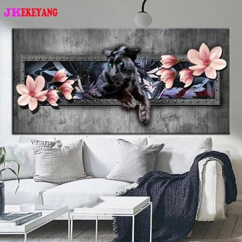 Large 5D Diy diamond painting Leopard and flowers Diamond Mosaic Rhinestone Embroidery cross stitch Y4577