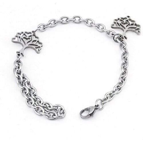 POTCET Unisex Stainless Steel Tree of Life Titanium Steel Bracelet Cuban Chain Geometric Fashion Retro Hip Hop Party Jewelry