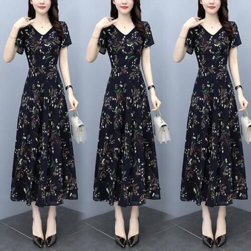 French floral to ankle chiffon dress childrens 2021 summer this years new slim big dress