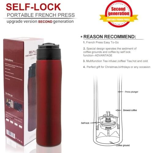 350ML French Press Stianless Steel Portable Coffee Press Maker Tarvel With Coffee Plunger Filter Double Wall Vacuum Mug Pot