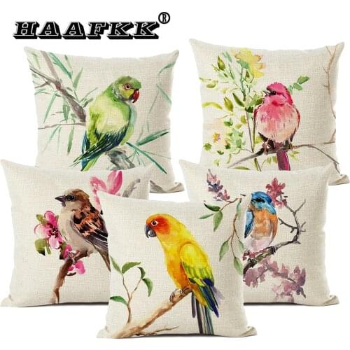 Lovely Animal 45x45cm Square Cushion Cover Bird Pattern Living Room Sofa Pillow Child Room Decorative Pillow Linen Material