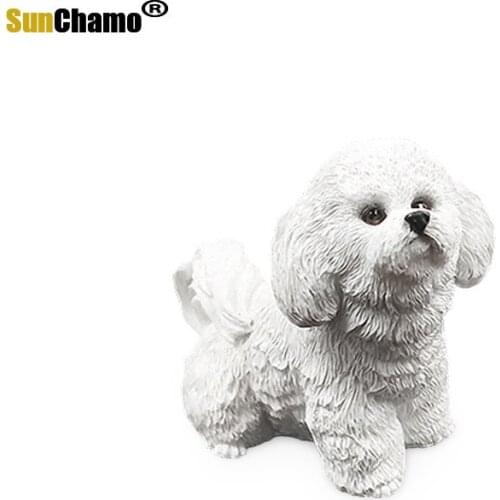 Fashion Beauty Bear Dog Simulated Dog Model Car-mounted Display Resin Lovely Craft Gifts Figurines Miniatures Decoration Crafts