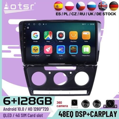 6+128G Carplay Multimedia Stereo Android 10.0 Player For Skoda Octavia 2008 2009 2010 2011 2012 2013 Manual GPS Radio Head Unit