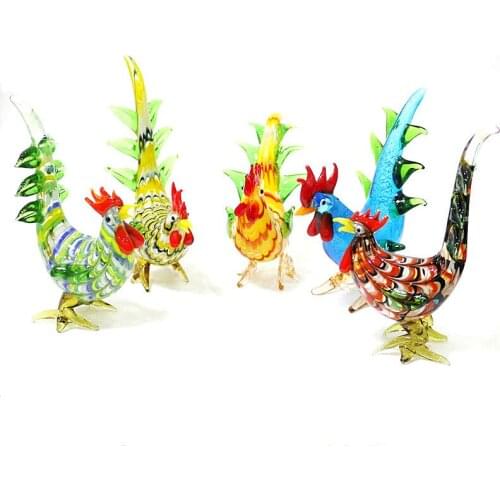 Murano Glass Cock Figurines Cute Vivid Rooster Poultry Animals Craft Ornaments Christmas Gifts For Kids Home Room Tabletop Decor