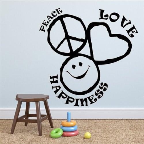 Peace Love Happiness Wall Sticker Funny Decal Vinyl Art Home Interior Bedroom Living Room Dorm Decor Waterproof Mural HY1293
