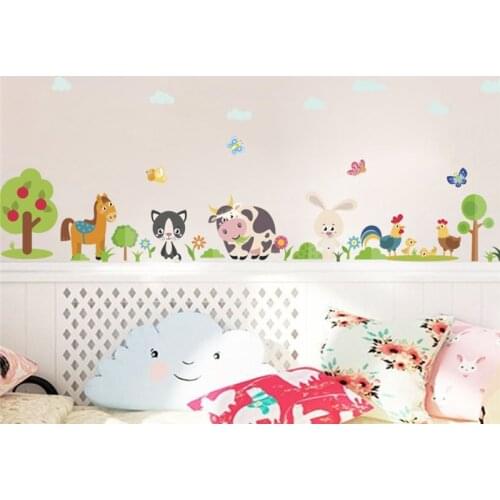Forest horse rabbit tree cow butterfly wall stickers for kids rooms home decor cartoon animals wall decals pvc mural art poster