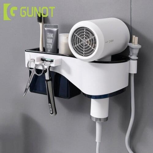 GUNOT Hair Dryer Holder Wall-Mounted Bathroom Storage Rack Home Multifunction Hair Dryer Shelf Plastic Bathroom Accessories