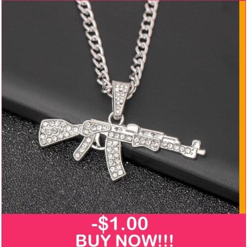 2019 New Punk Hip-hop Neck Pistol Uzi Gun Pendants Necklaces Crystal Rhinestone Kpop-egirl-Chain Necklace Men Women