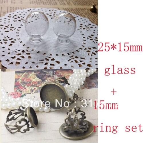 NEW!! Antique Bronze Crown Finger Ring Glass Vial pendant DIY Glass Vial Ring (25mm Ball 15mm bottle neck
