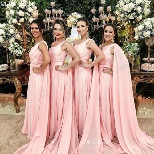 Wholesale Long Pink Bridesmaid Dresses One Shoulder A Line Chiffon Dress For Wedding Party 2020 Sukienka Druhna Cheap