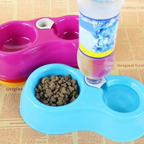 Portable Pet Feeder Plastic Dual Port Automatic Feeder Water Drinking Feeding Basin Bowls For Cats Pet Dogs