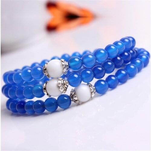Drop shipping 6mm 108 Beads Natural chalcedon Round Bead Lucky Bracelets Necklace Charms Gift for Women crystal Jades Jewelry