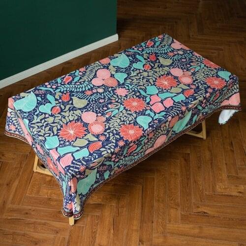 Rectangle Printing Tablecloth Retro Oil-Proof Home Coffee Table Cloth With Tassel Study Desk Cloth TV Cabinet Dustproof Cover