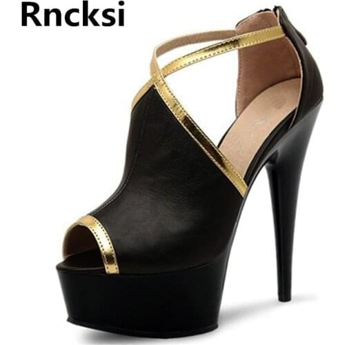 Rncksi Women Sexy Ankle Straps Sandals Wedding Party Pole Dance Shoes 15CM High Heels Sandals With 5cm Platform Shoes