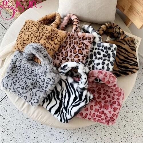 Gusure 2021 Luxury Women Fluffy Plush Crossbody Bag Leopard Pattern Large Capacity Handbag Ladies Cute Fur Messenger Bag Bolsa