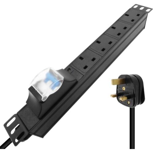 13A 1U 4 Units British PDU Power Strip Universal UK Socket adapter Aluminum shell Air protection switch LED indication Security