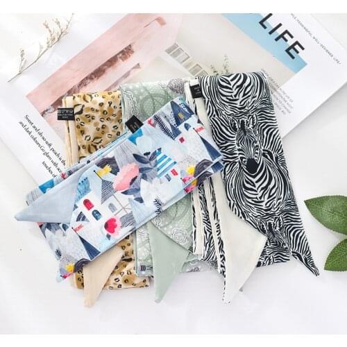Women Girls French Style Silk Scarf Animal Small Long Ribbon Turban Silk Scarf 1PC Fashion Elegant Bag Skinny Scarves