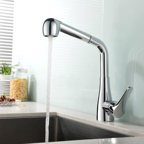 Modern Brass Single Handle Kitchen Sink Faucet with Pull out Sprayer Mixer Tap single hole deck mounted
