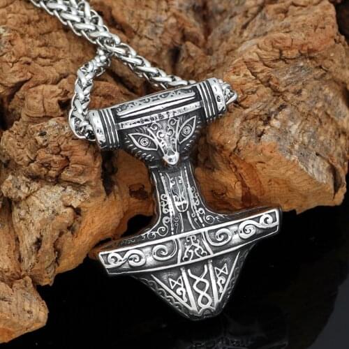 Viking 316L Stainless steel Thor Hammer Mjolnir rune Amulet Pendant Necklace