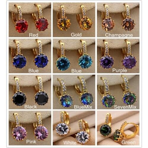 New Fashion Jewelry Yellow Gold Filled 9mm Hollow Crown Round Rainbow Purple Red Green Party Women Earrings 10 Colors to Pick