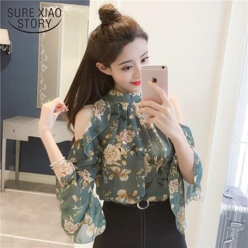 2021 New Arrival Womens Tops and Blouses Stand Long Sleeve Chiffon Blouse Pink Female Clothes Loose Office Tops 6939 50