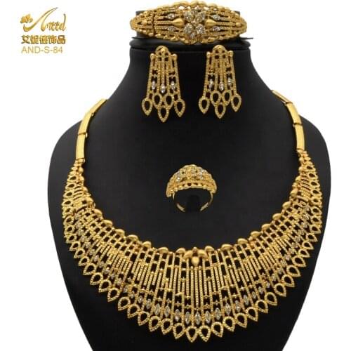 ANIID African Jewelry Set Earrings For Women Bridal Wedding Bracelet Gold Necklace Ring Hawaiian Filled Luxury Evening Dubai