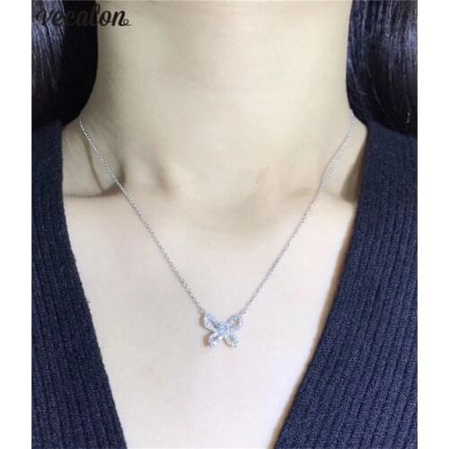 Vecalon Butterfly pendant 925 Sterling silver AAAAA zircon Wedding Pendants with necklace for Women Sexy Party Jewelry Gift