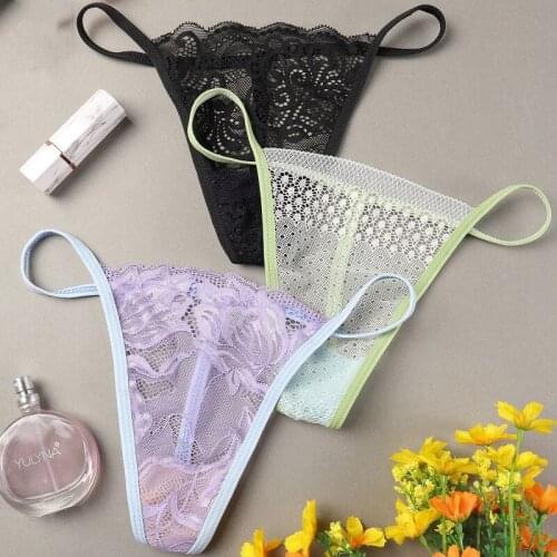 10Pc/lot Sexy Lingerie Lace Low Waist Elastic String Transparent Underwear Women Temptation Hollow Out Panties