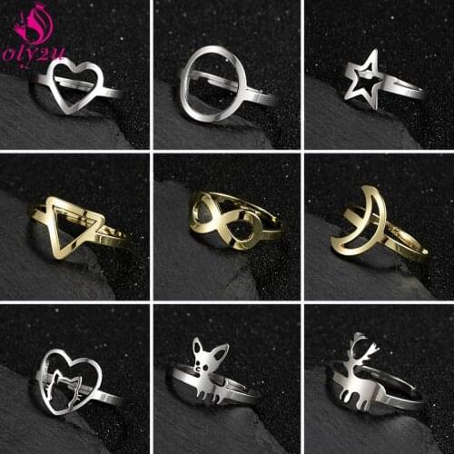 2021 New Hip-Hop/Rock Metal Geometric Round Punk Ring Heart-Shaped Opening Index Finger Accessories Ladies Jewelry Viking Bague