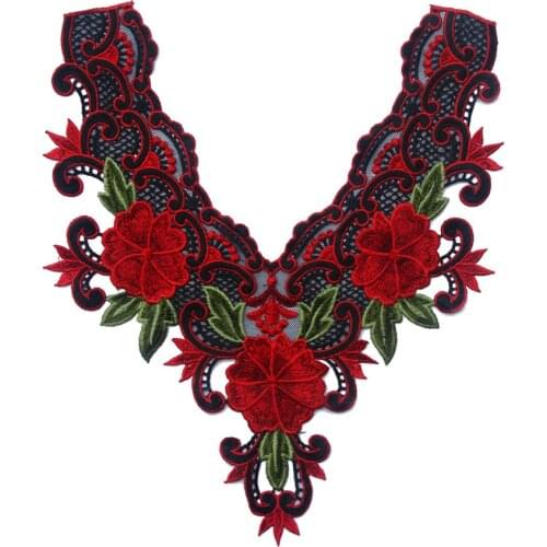3D Collar Embroidered Lace Applique Fabric Wedding Dress Accessories DIY Sew Cloth Lace Decorative Patch RS382