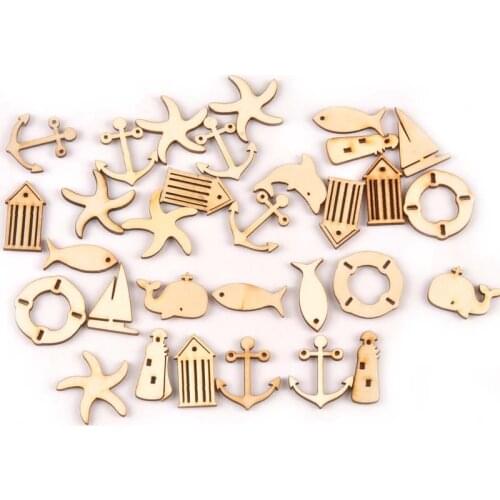 40pcs Mix Ocean Navigatio Pattern Wood Slices For Home Decor DIY Handmade Crafts Scrapbook Wooden Ornament Arts 27-31mm M2153