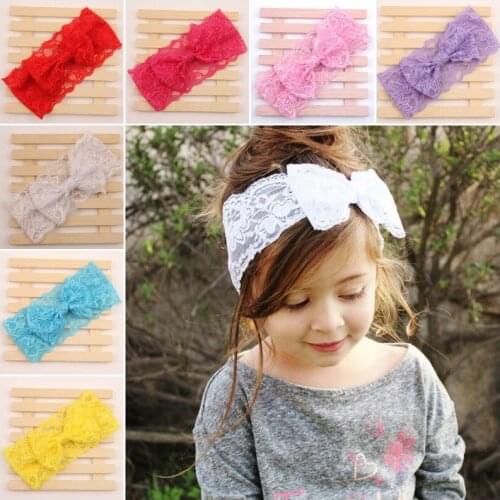7 Colors Children Baby Girl Lace Bowknot Flower Hair Headdress Cute Headbands White/Red/Blue/Purple/Yellow/Hot Pink/Blue Photo