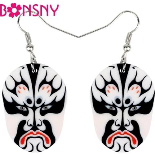 Bonsny Acrylic Unique Chinese Beijing Opera Masks Earrings Drop Dangle Traditional Ethnic Jewelry For Women Girls Gift Wholesale