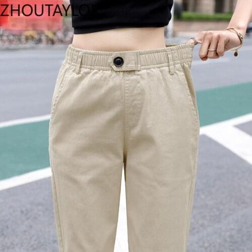 ZHOUTAYLOR Pants Women Fashion Button Pockets High Waisted Harem Trousers Femme Office Lady Solid Ankle-Length Bottoms Female