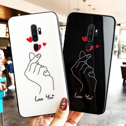 For oppo A9 2020 A5 A3 A5S A3S A7 2018 A11 A11X Case Love you Pattern Hard glass soft Silicone Cover For OPPO A9 A5 2020 funda