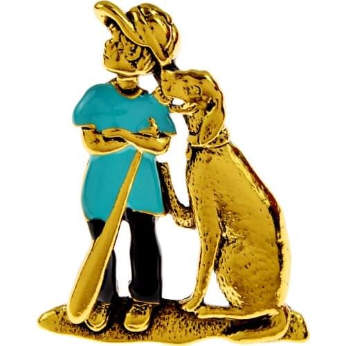 CINDY XIANG Cute Pin Anime Cartoon Dog Pick Up Baseball And Boy Brooches Alloy Metal Jewelry Coat Enamel Cute Animal Brooch Pins