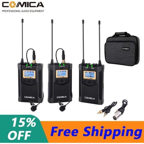 COMICA Wireless Lavalier Microphone,Comica CVM-WM100 PLUS Dual Lapel Mic for Canon Nikon Fuji Cameras,XLR Camcorders,Smartphones