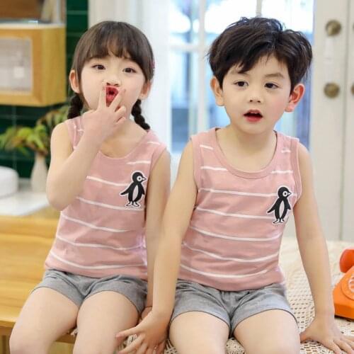 Children Pajamas 2pcs Sleeveless Cartoon Kids Sleepwear Baby Girl Clothes Vest Suit Summer Cotton Child Pyjamas Boy Nightwear
