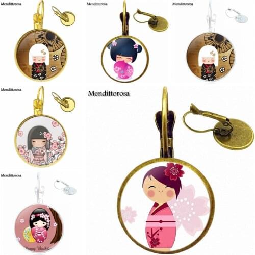 For Women Fashion Jewelry Bronze/Silver/Golden Clip Ear Hook Drop Earrings Lovely Daughter Sister Cute Japanese Kokeshi Doll